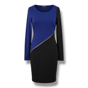 Forever 21+ Blue & Black Colorblock Dress Women’s XL | Long Sleeve Zip accent